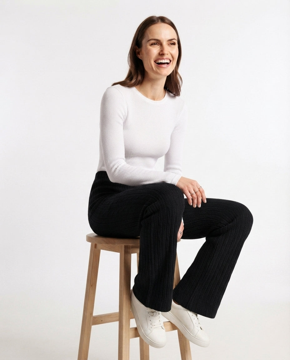 Ribbed High Waist Flare Trousers
