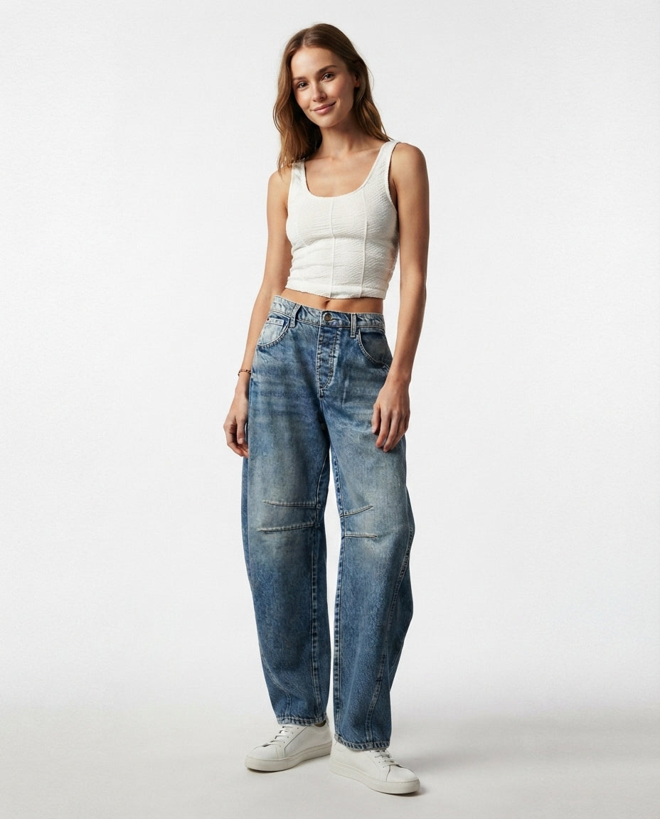 Relaxed Fit Barrel Leg Jeans