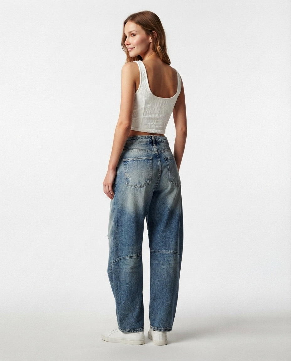 Relaxed Fit Barrel Leg Jeans
