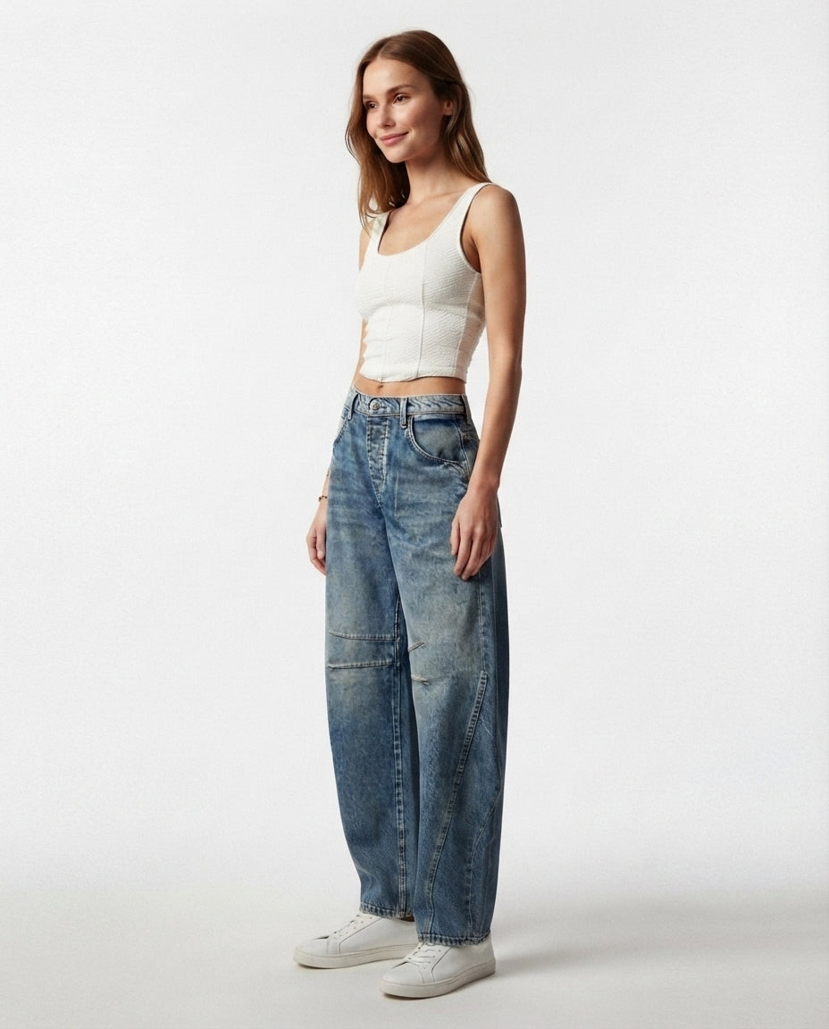 Relaxed Fit Barrel Leg Jeans