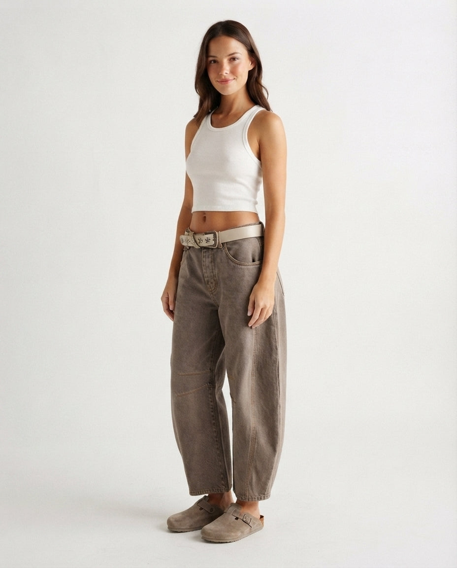 Relaxed Fit Barrel Leg Jeans