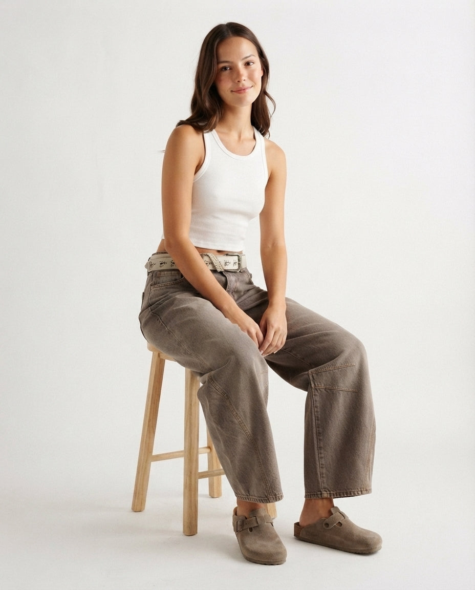 Relaxed Fit Barrel Leg Jeans