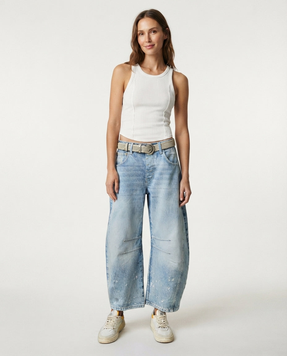 Relaxed Fit Barrel Leg Jeans