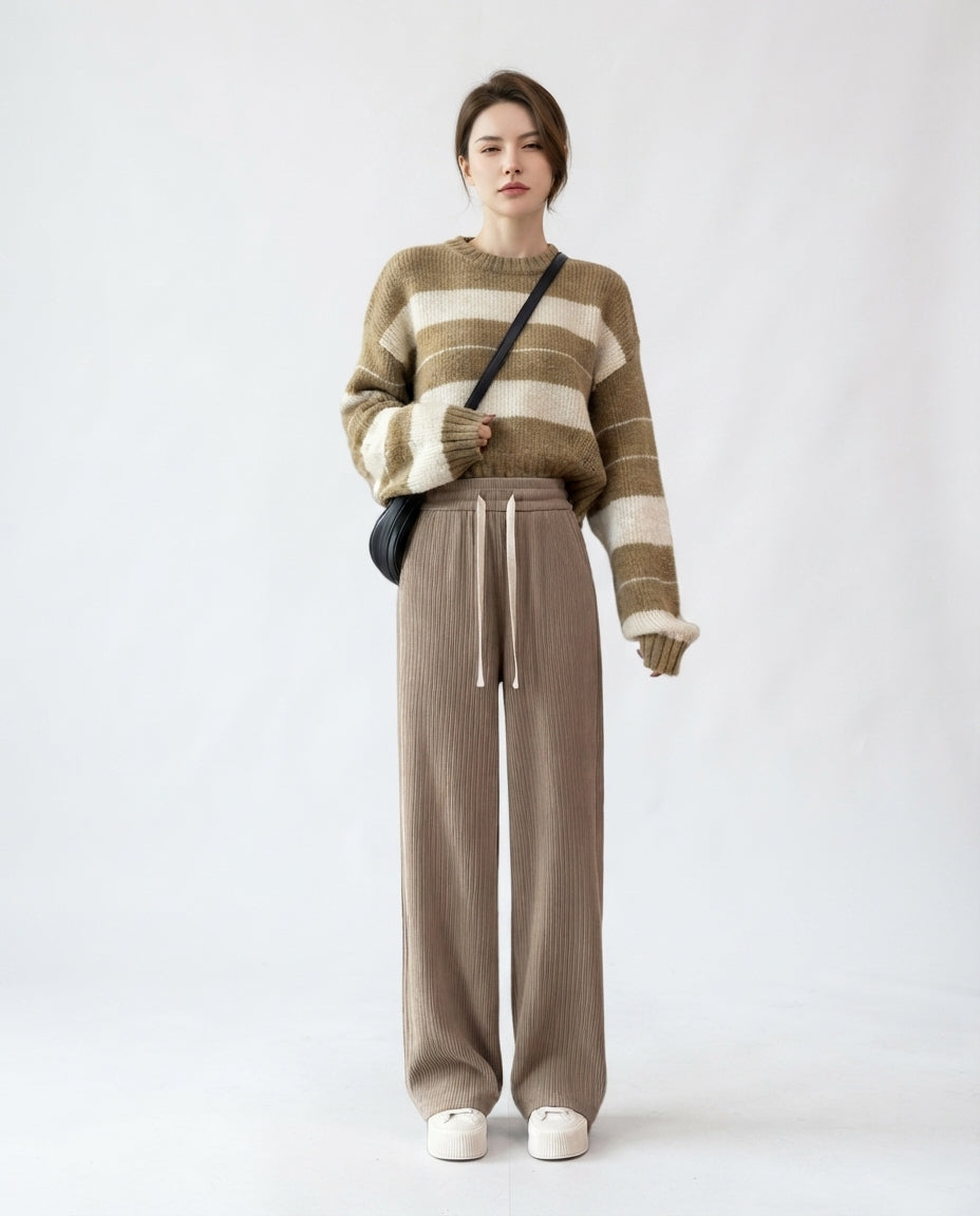 Ribbed Knit Wide Leg Trousers
