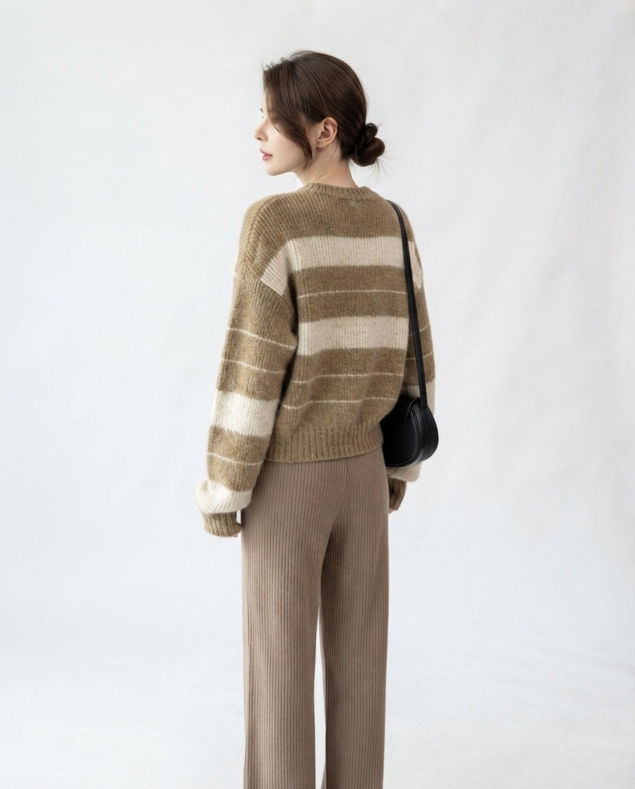 Ribbed Knit Wide Leg Trousers