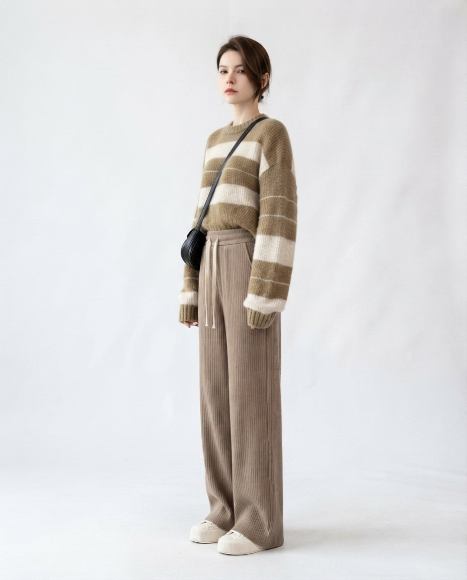 Ribbed Knit Wide Leg Trousers
