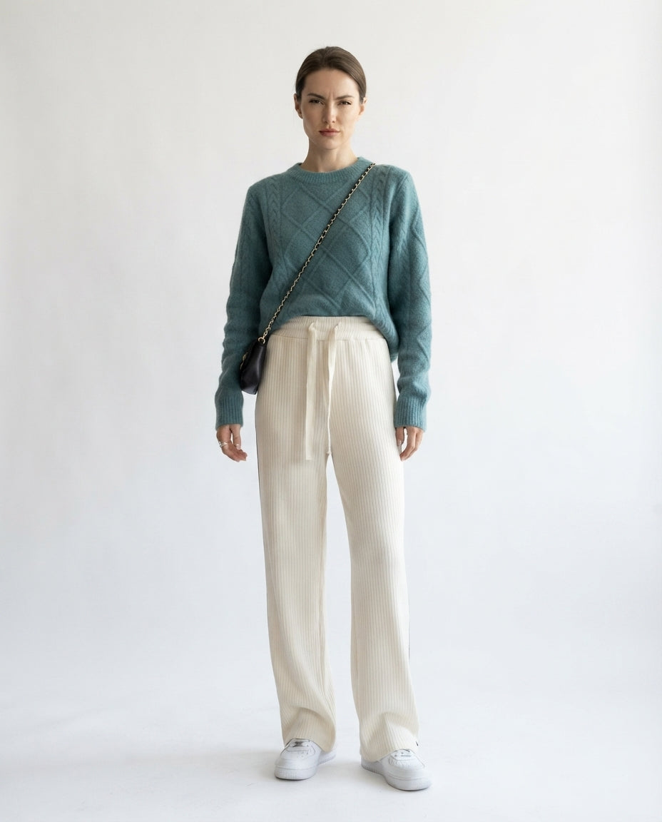 Ribbed Knit Wide Leg Trousers