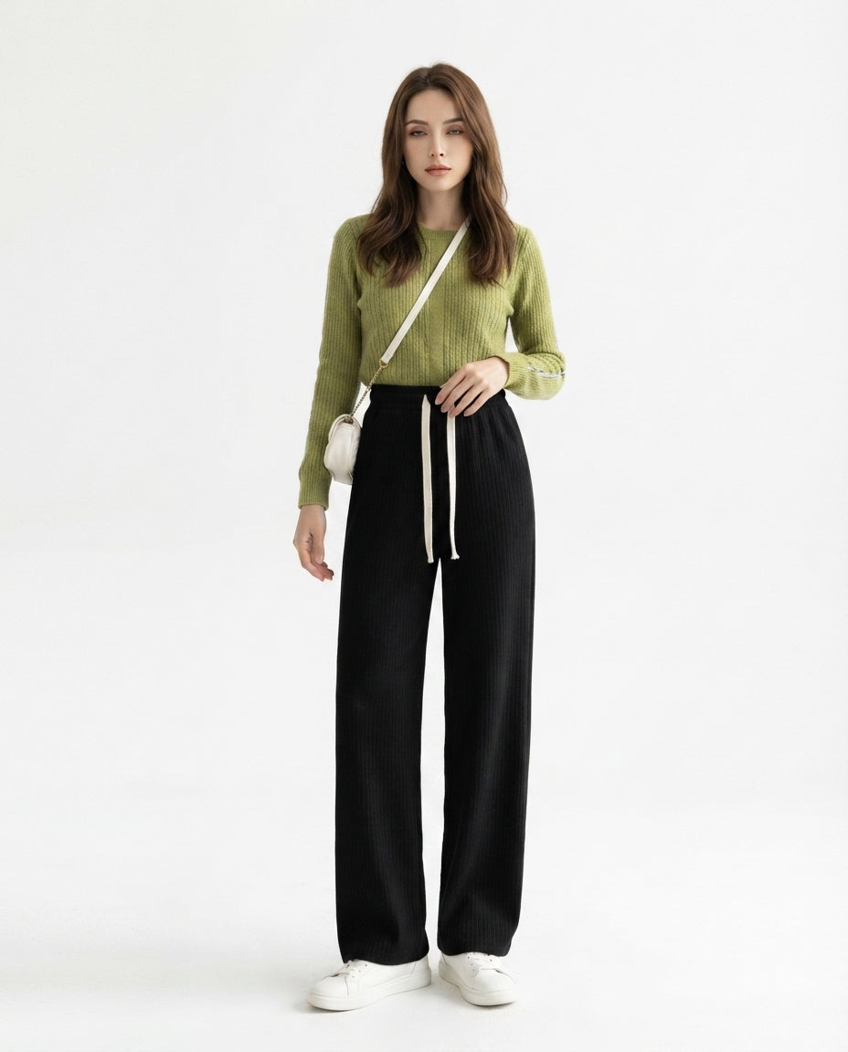 Ribbed Knit Wide Leg Trousers
