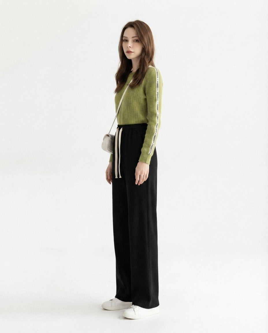 Ribbed Knit Wide Leg Trousers