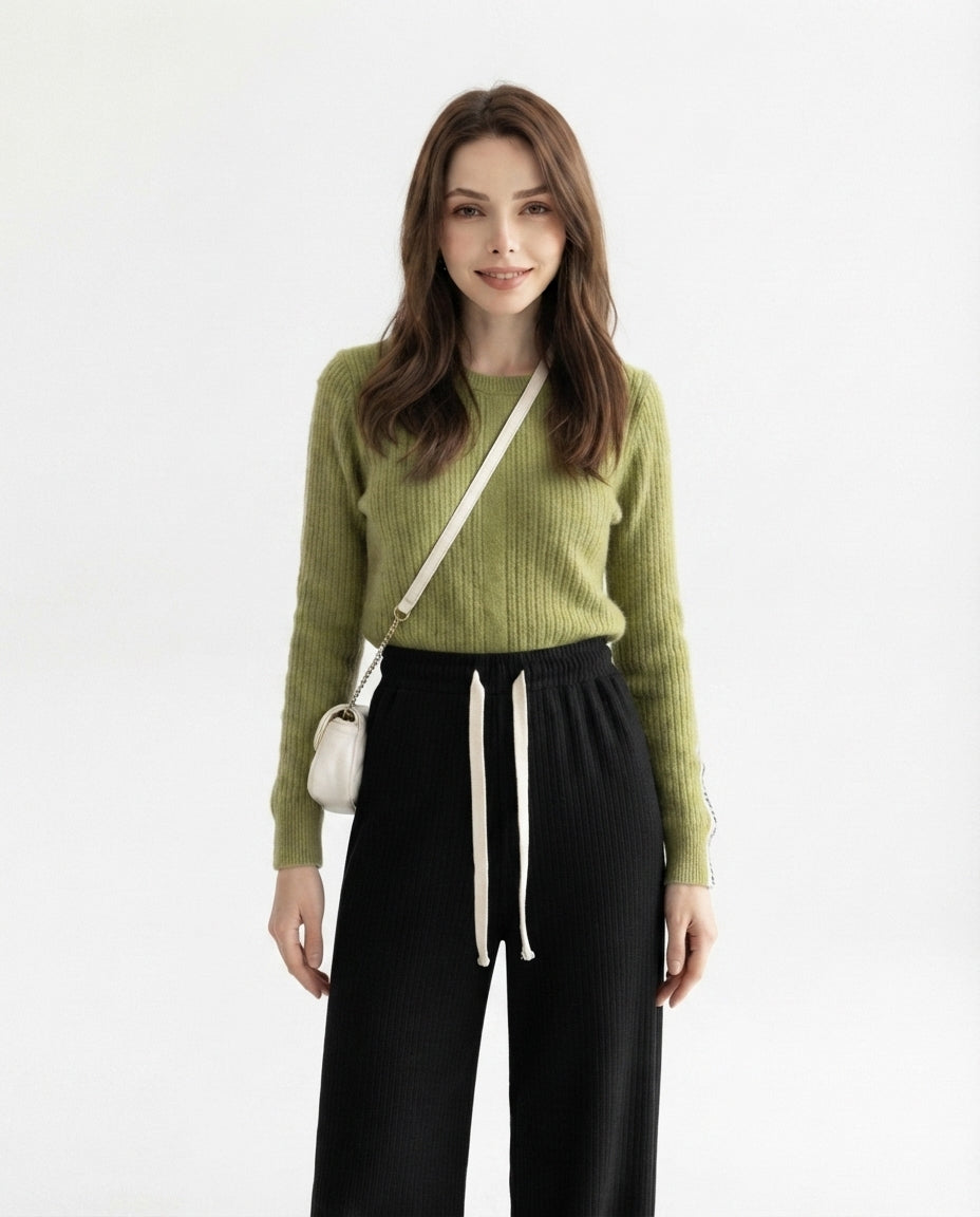 Ribbed Knit Wide Leg Trousers