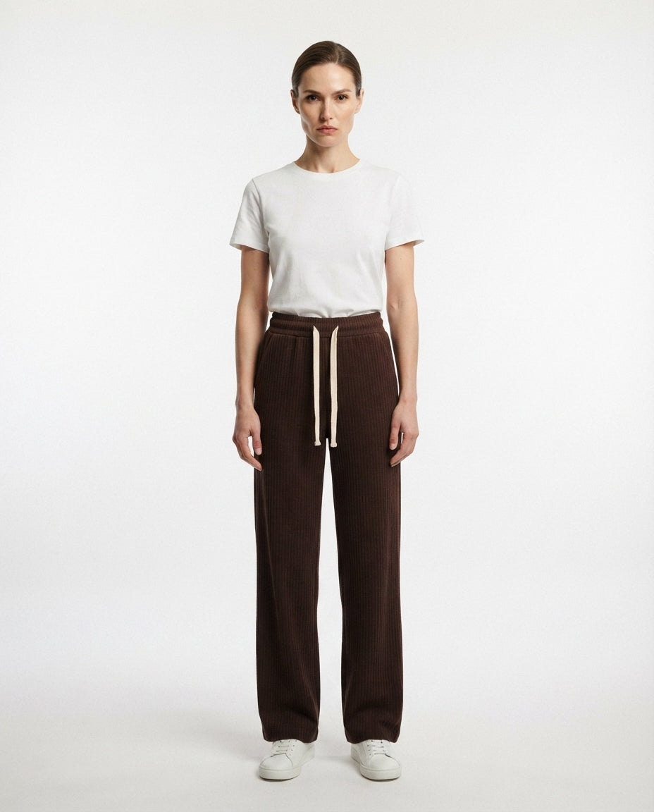 Ribbed Knit Wide Leg Trousers