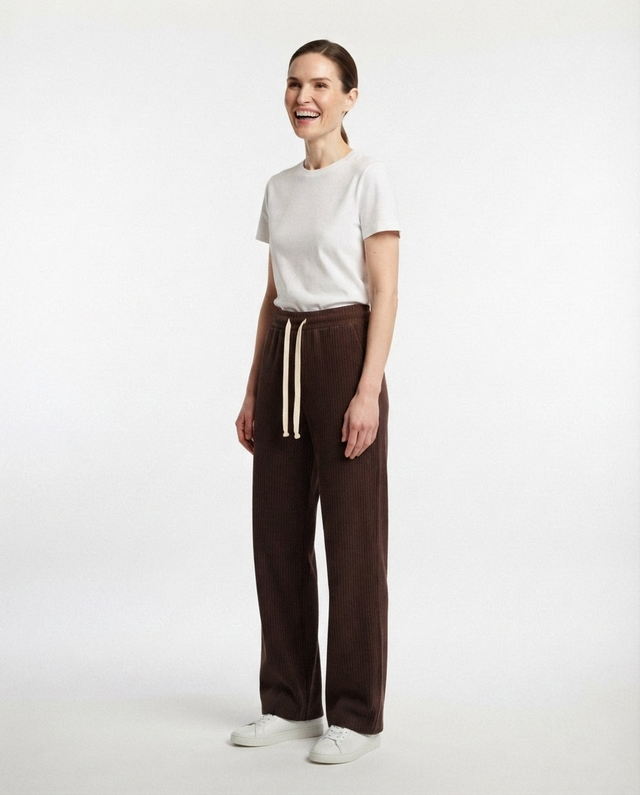 Ribbed Knit Wide Leg Trousers