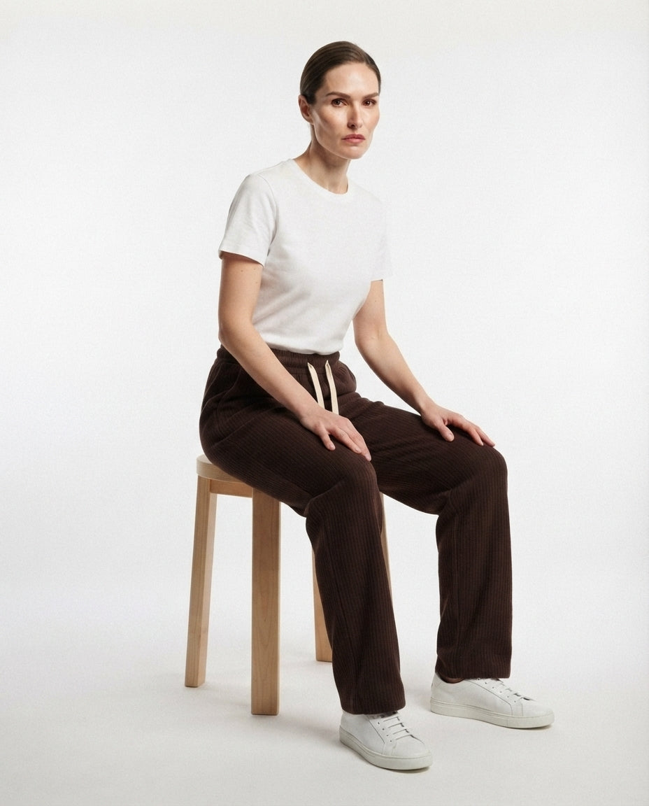 Ribbed Knit Wide Leg Trousers