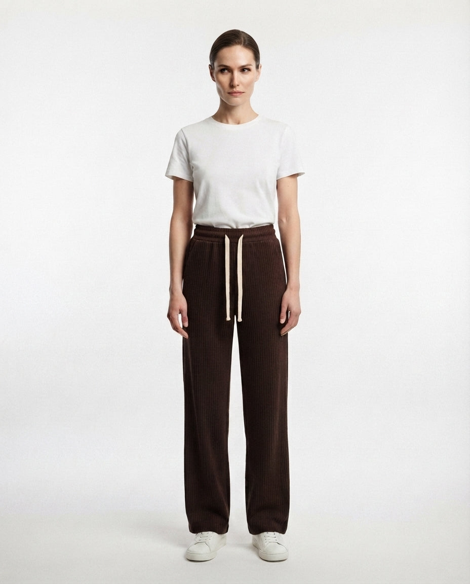 Ribbed Knit Wide Leg Trousers