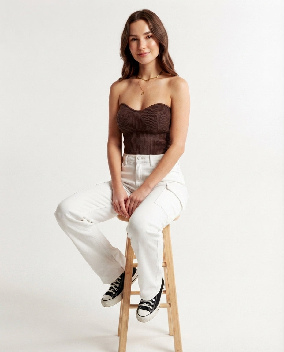 High Waisted Cargo Denim Trousers