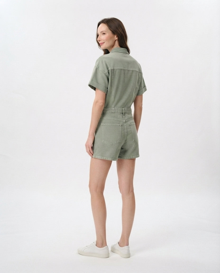 Utility Button Down Denim Romper