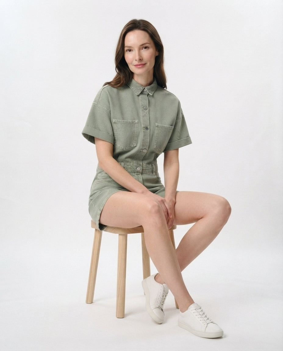 Utility Button Down Denim Romper