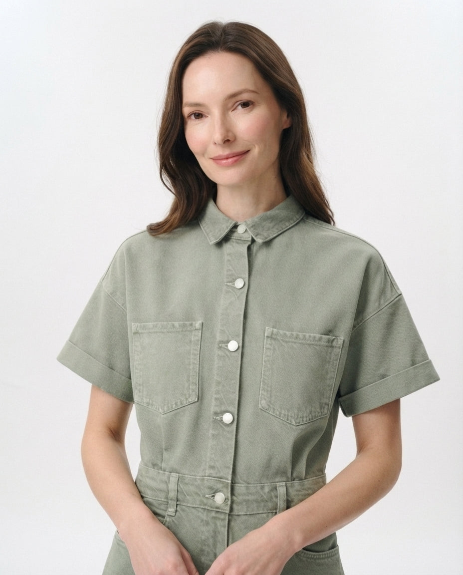 Utility Button Down Denim Romper