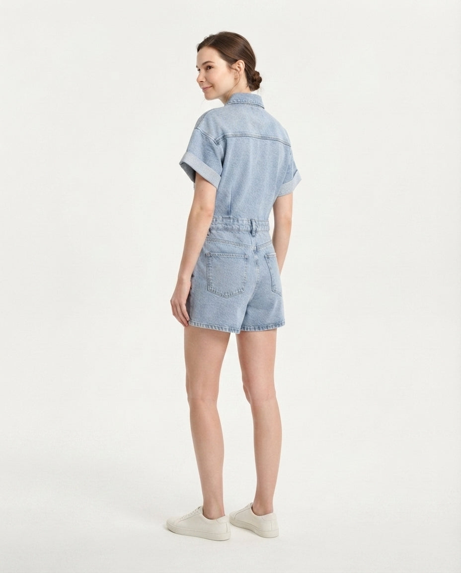 Utility Button Down Denim Romper