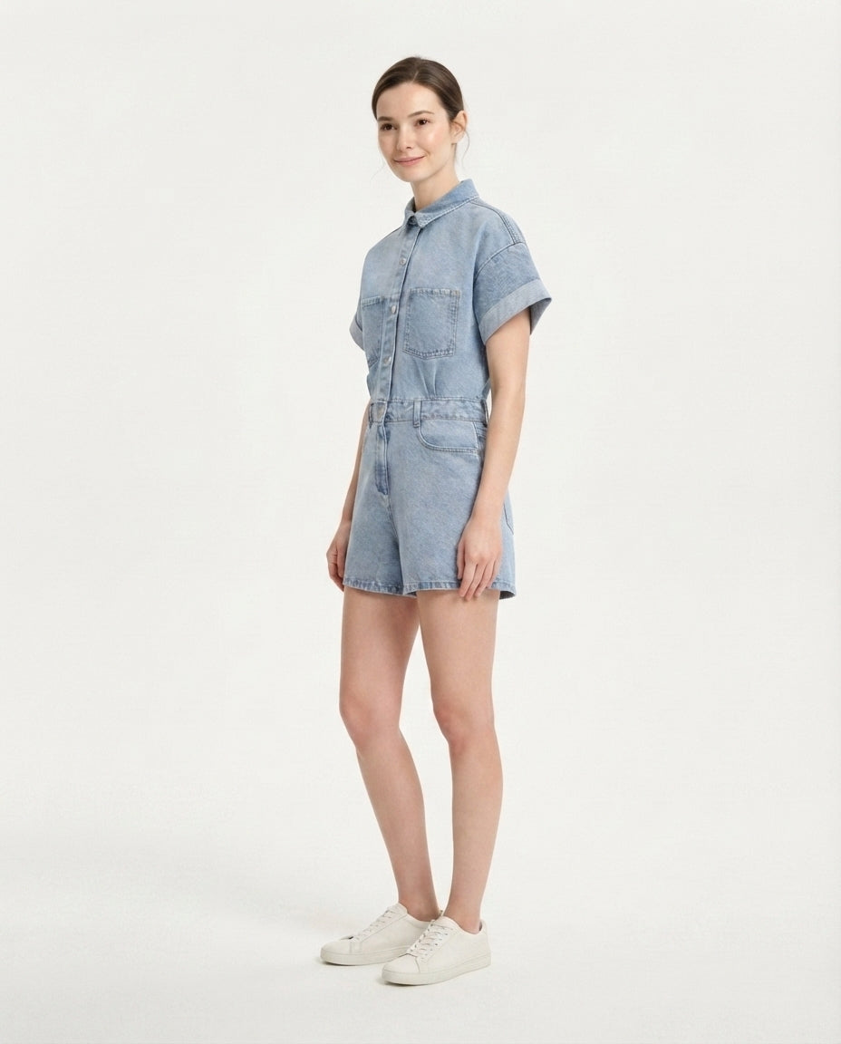 Utility Button Down Denim Romper