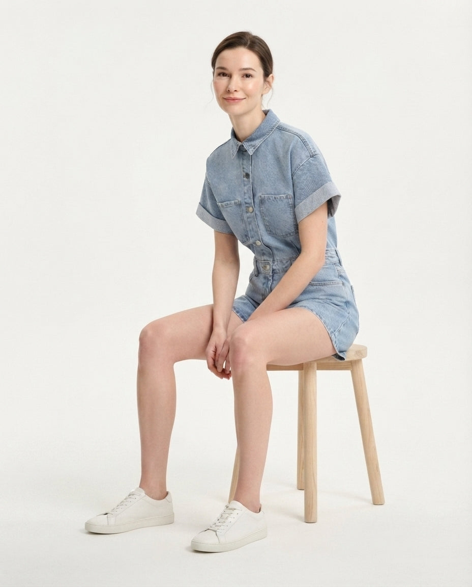 Utility Button Down Denim Romper
