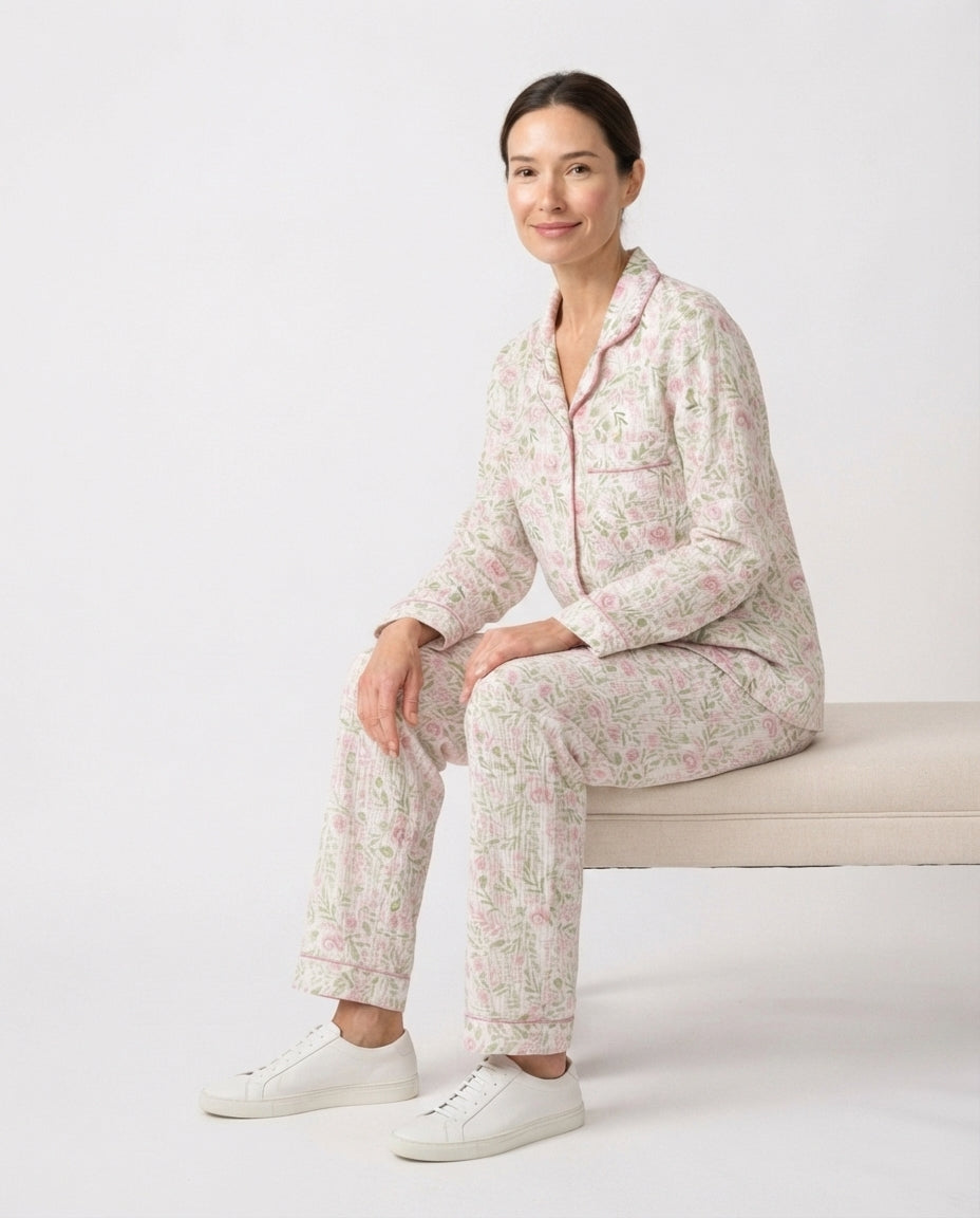 Floral Print Button Down Lounge Set