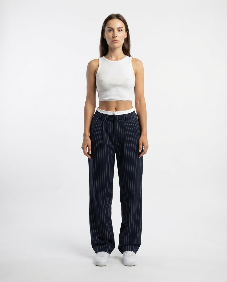 Pinstripe Straight Leg Trousers