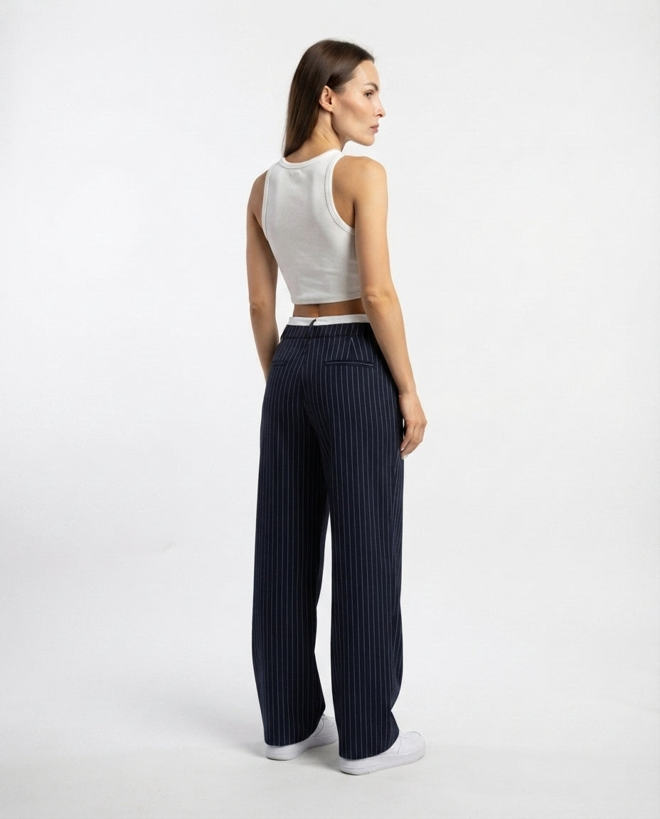 Pinstripe Straight Leg Trousers