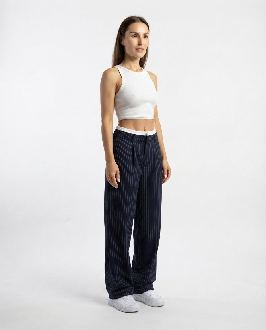 Pinstripe Straight Leg Trousers