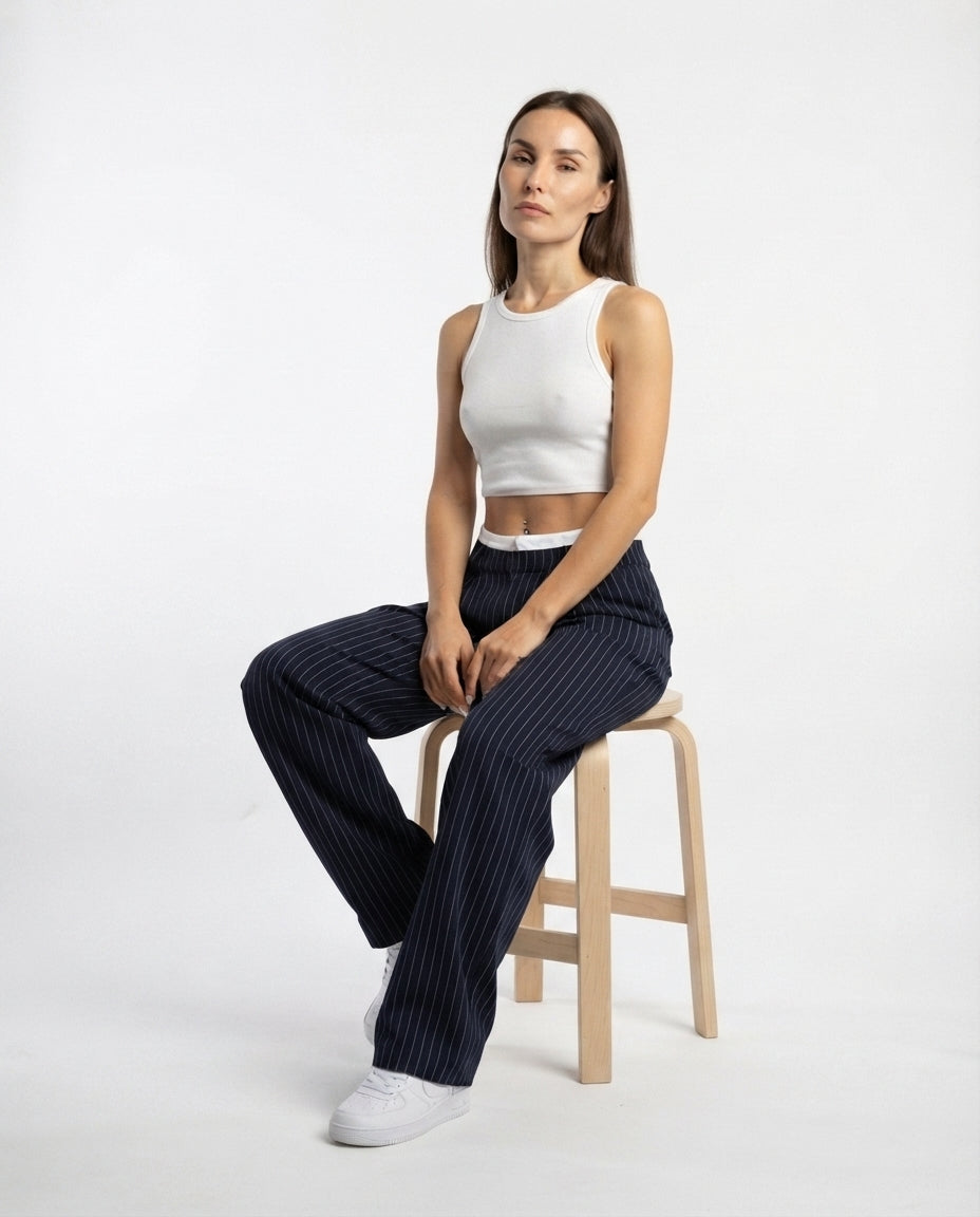 Pinstripe Straight Leg Trousers