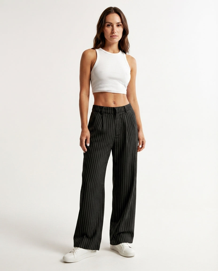 Pinstripe Straight Leg Trousers