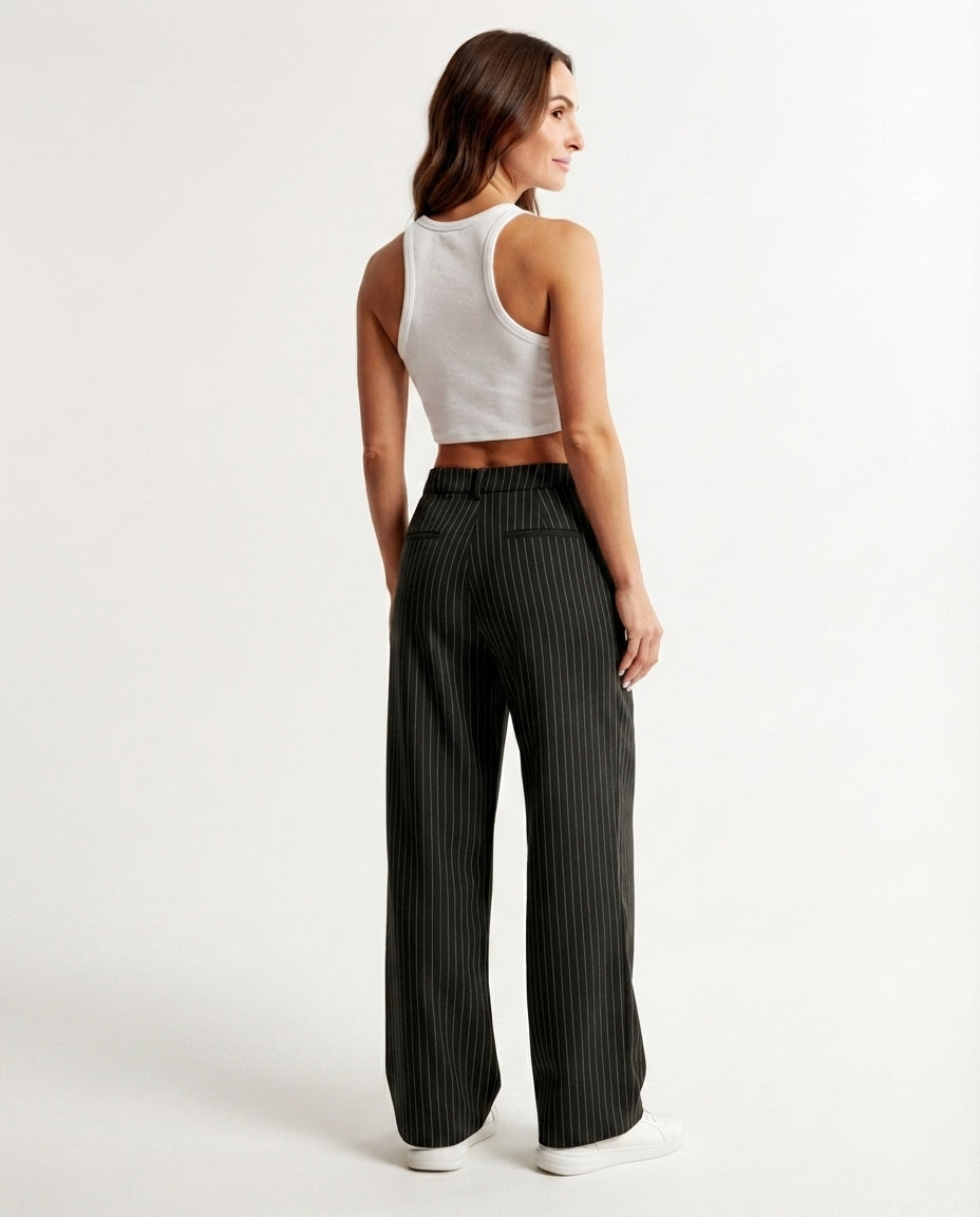 Pinstripe Straight Leg Trousers