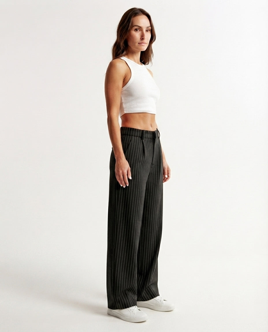Pinstripe Straight Leg Trousers