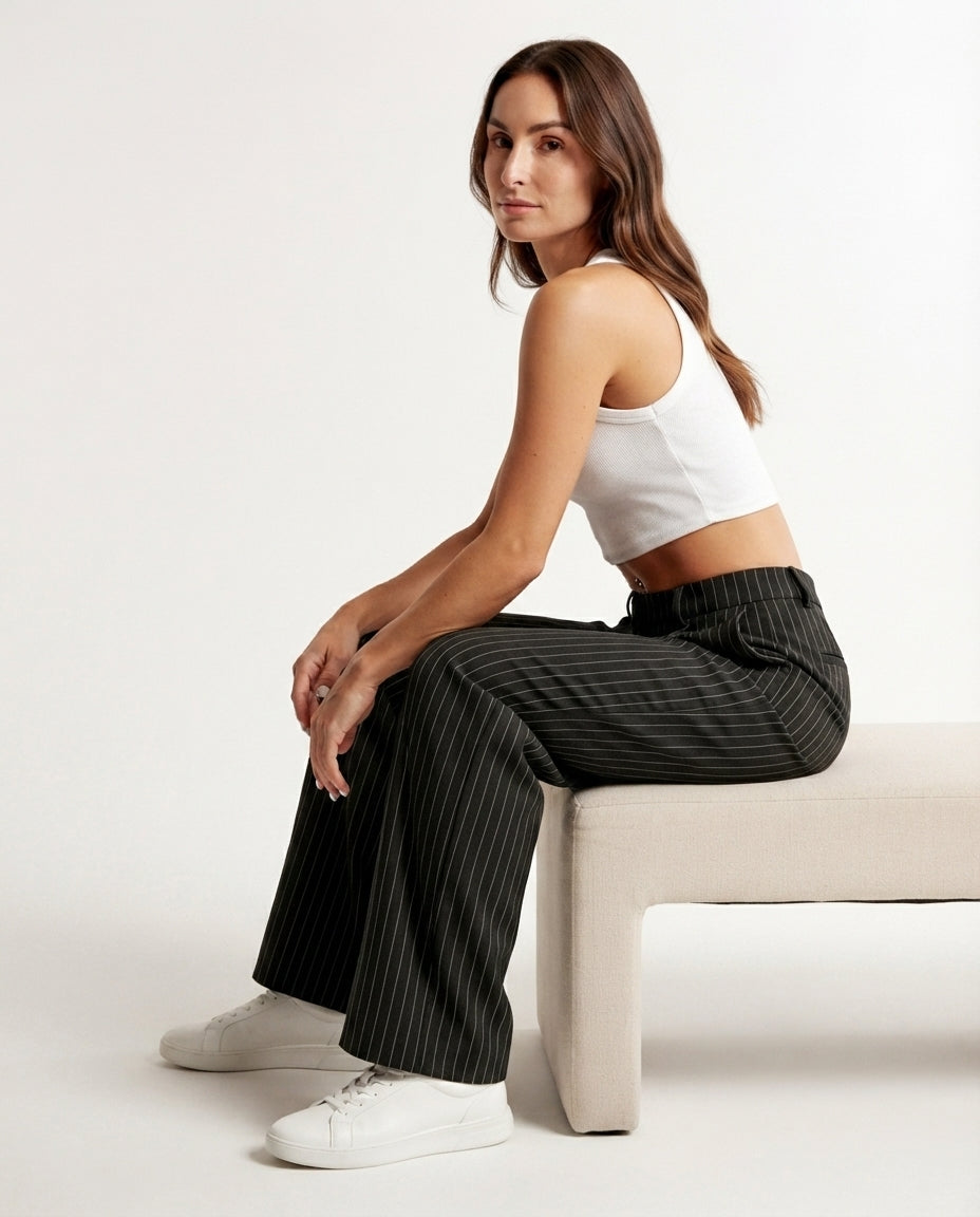 Pinstripe Straight Leg Trousers