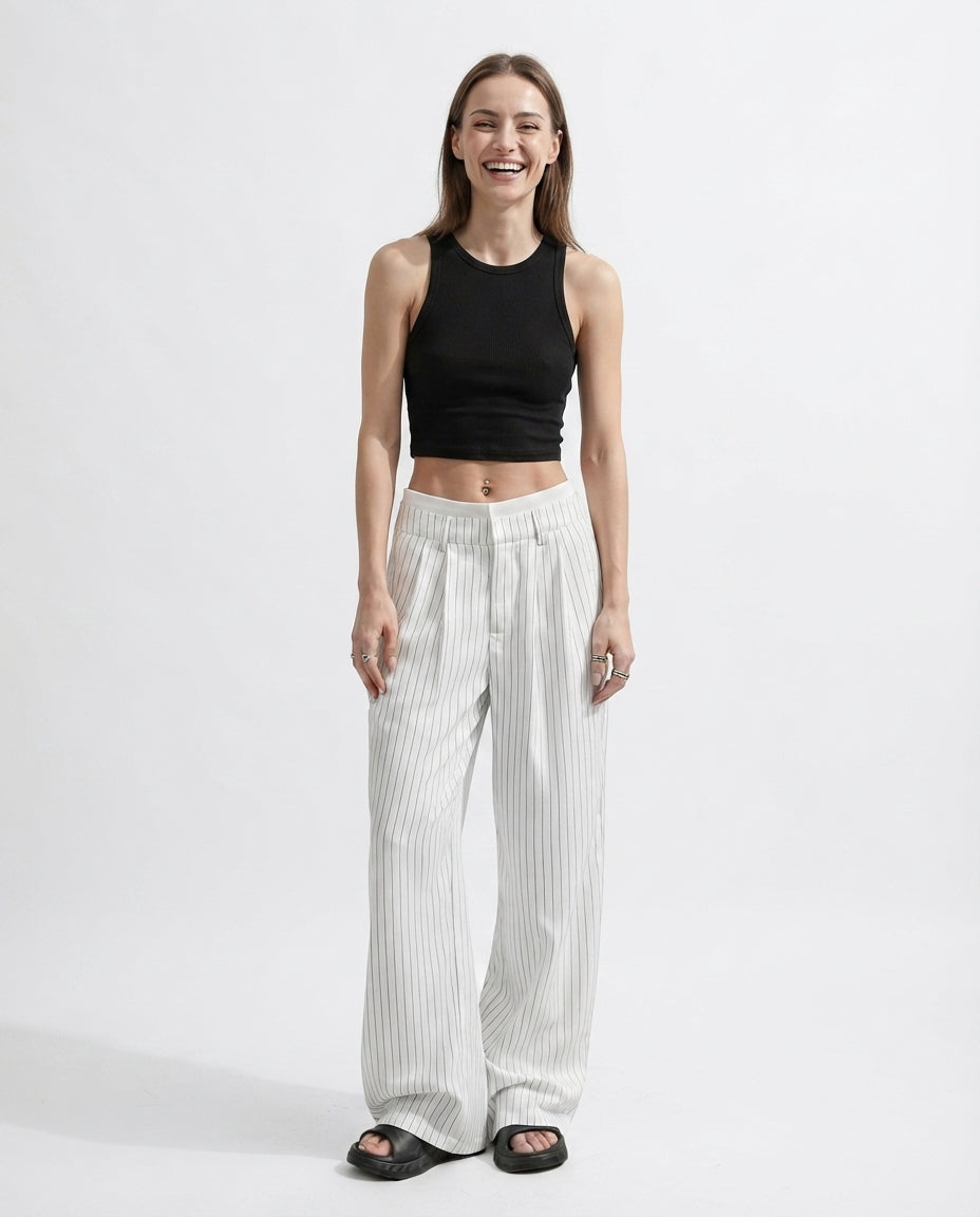 Pinstripe Straight Leg Trousers