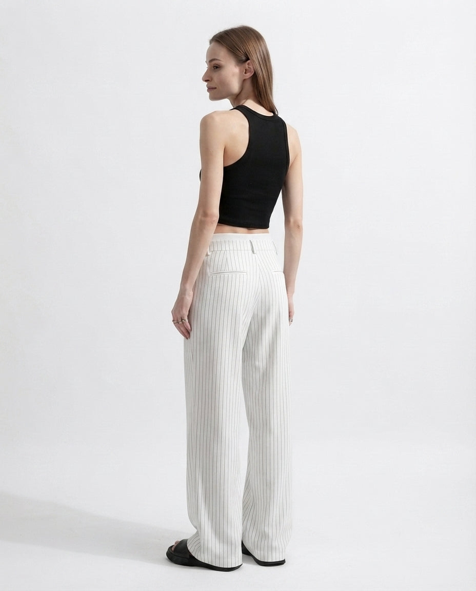 Pinstripe Straight Leg Trousers