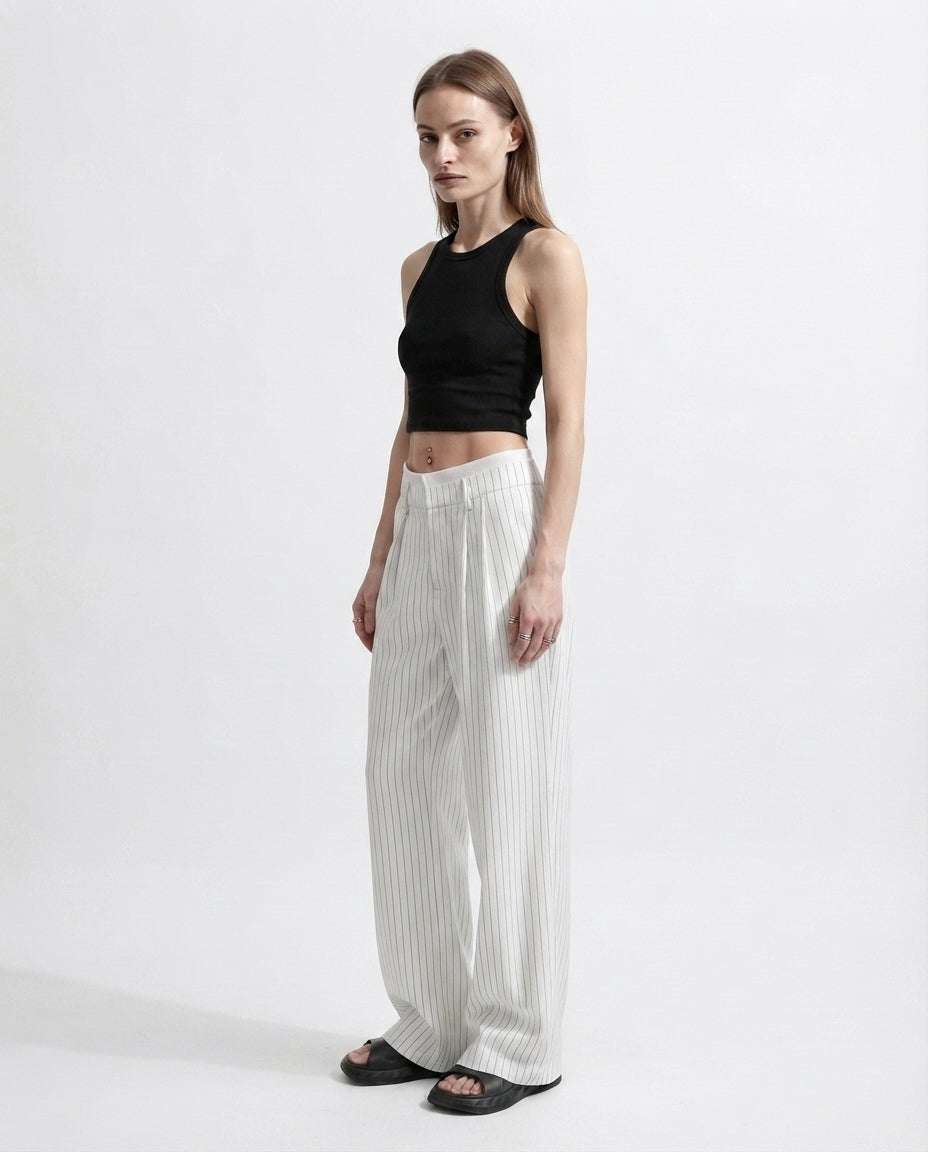 Pinstripe Straight Leg Trousers