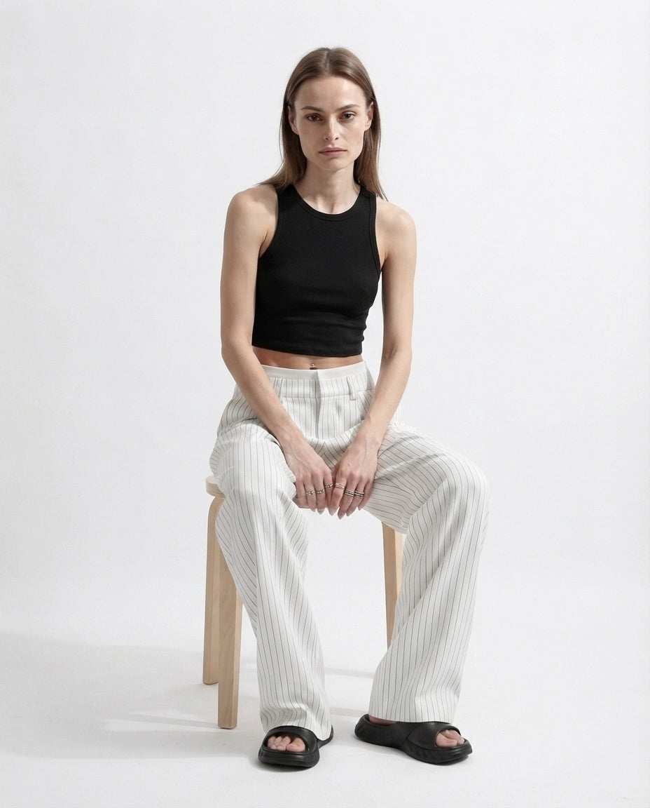 Pinstripe Straight Leg Trousers