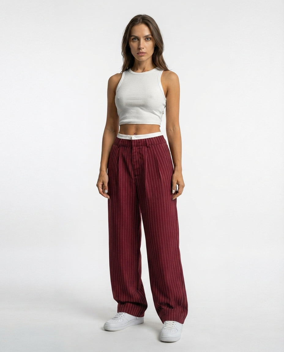 Pinstripe Straight Leg Trousers