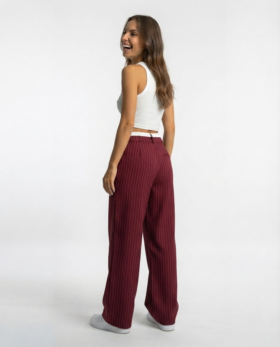 Pinstripe Straight Leg Trousers