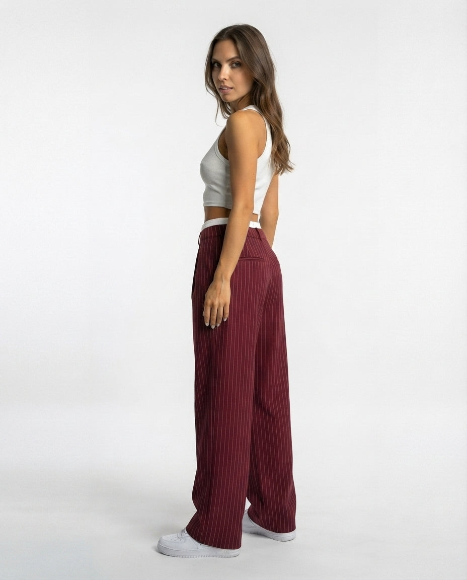 Pinstripe Straight Leg Trousers