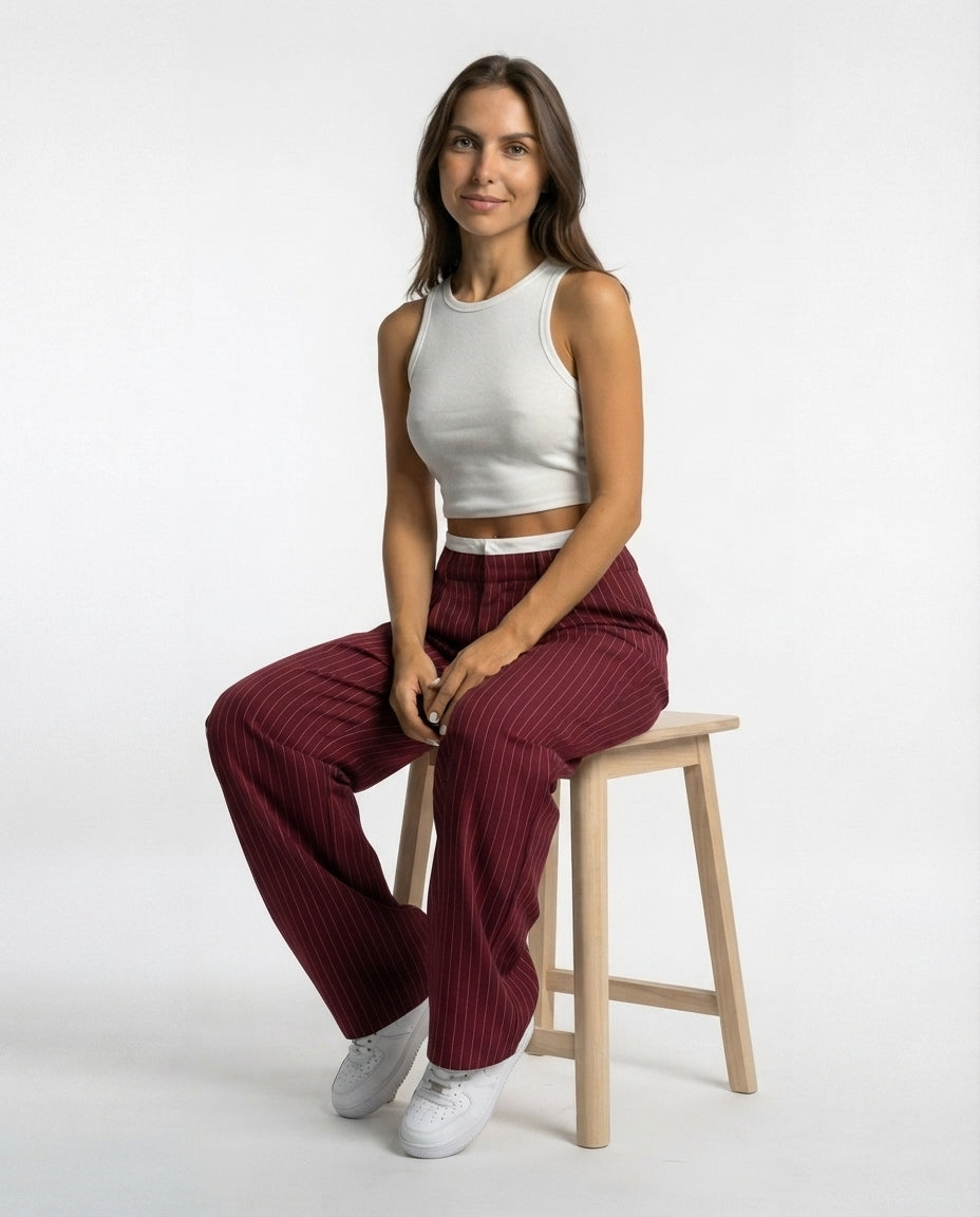 Pinstripe Straight Leg Trousers