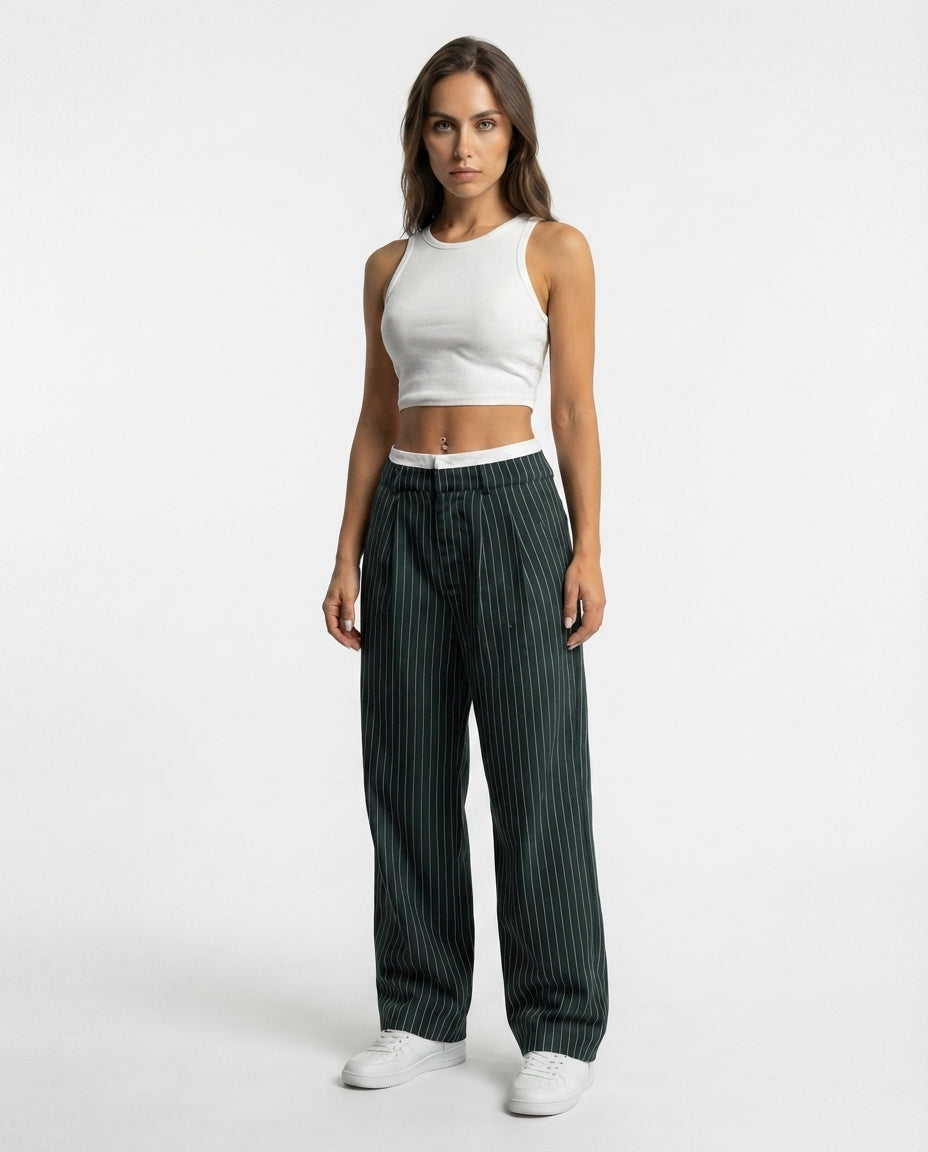 Pinstripe Straight Leg Trousers