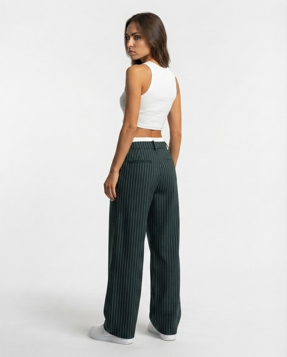 Pinstripe Straight Leg Trousers