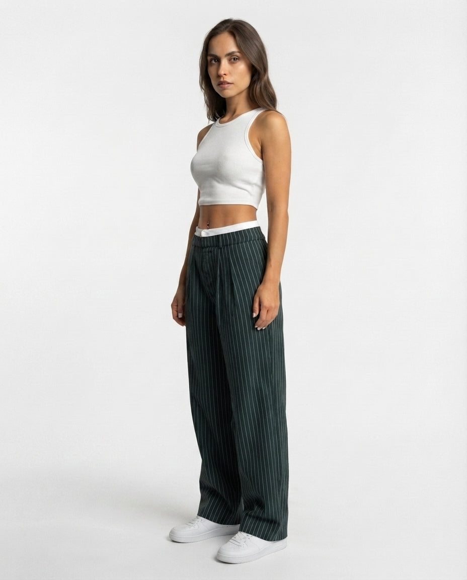 Pinstripe Straight Leg Trousers