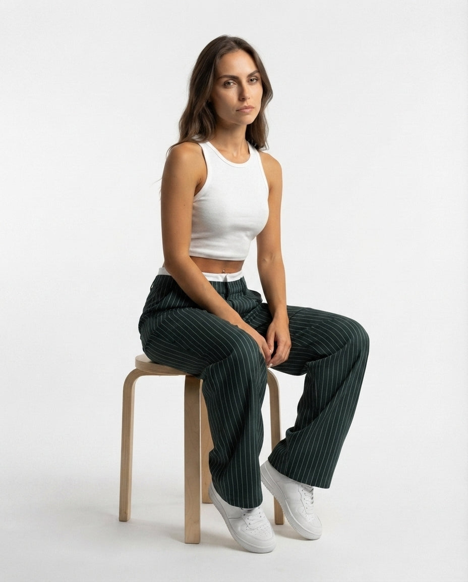 Pinstripe Straight Leg Trousers