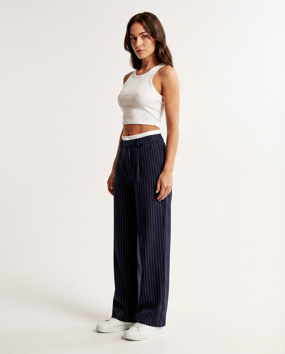Pinstripe Straight Leg Trousers