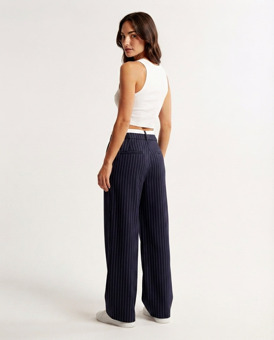 Pinstripe Straight Leg Trousers