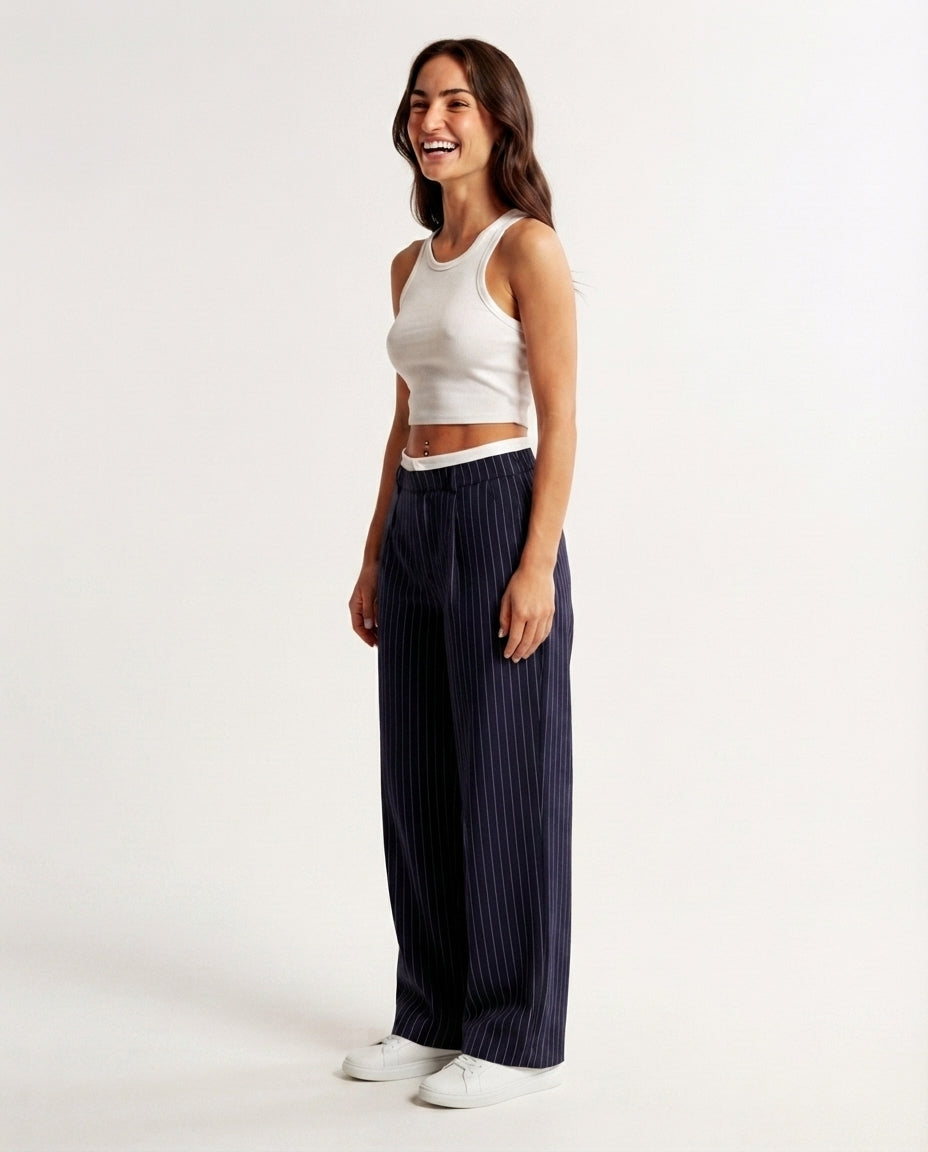 Pinstripe Straight Leg Trousers