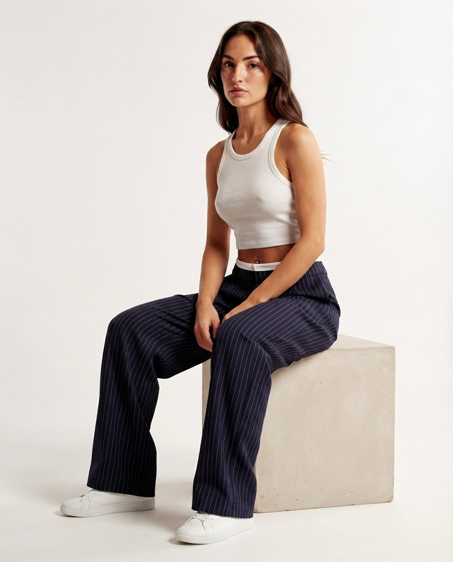 Pinstripe Straight Leg Trousers